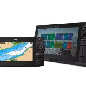 16-inch Axiom 2 Pro S marine chartplotter displaying navigation map, Axiom 2 Pro S with HybridTouch interface in use, Axiom 2 Pro S installed in a vessel's dashboard, Axiom 2 Pro S LCD display showing navigation details.